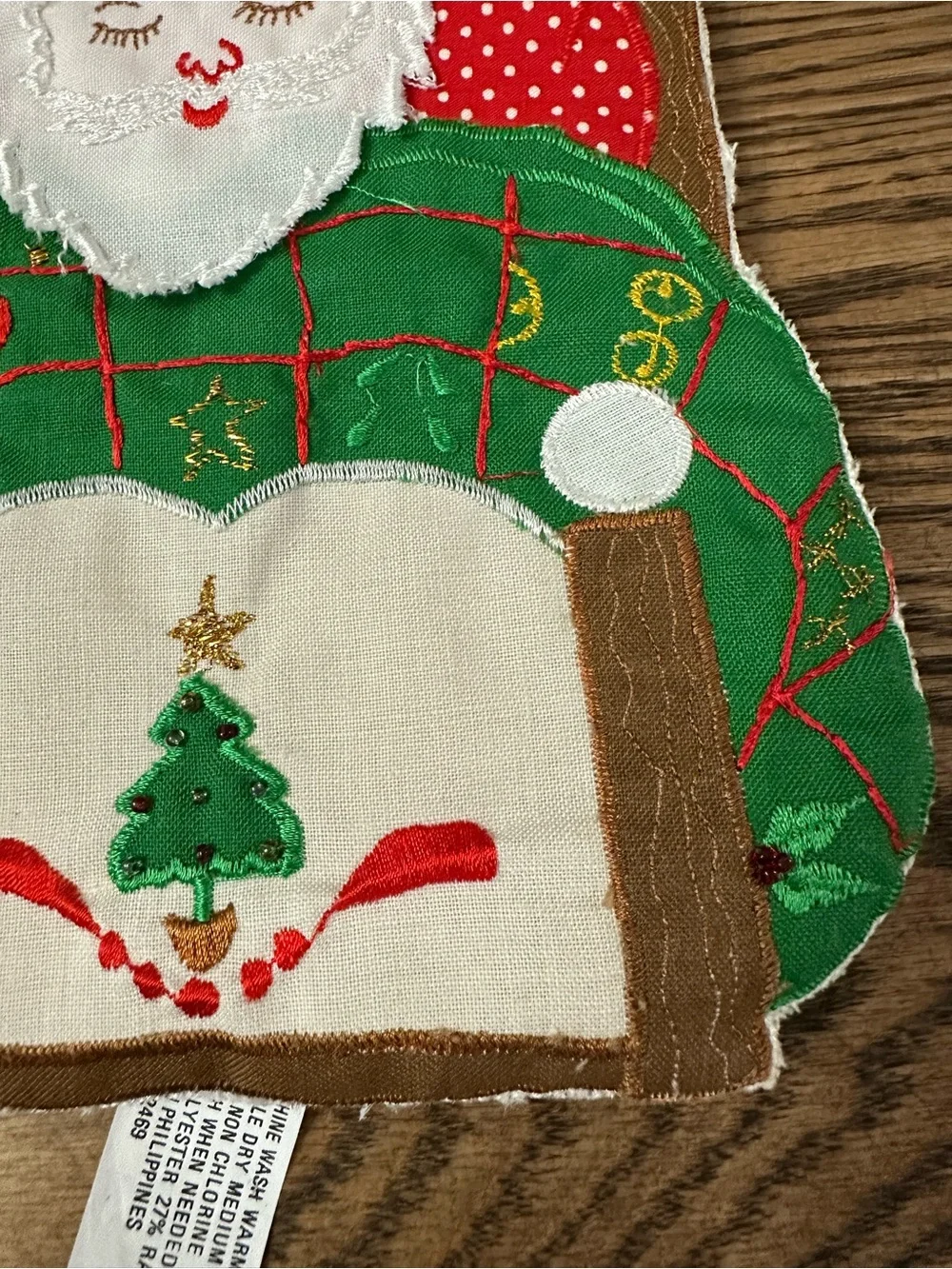 Rare Vintage Holiday Santa Decorative Pot Holder - Green & Red and Embellished